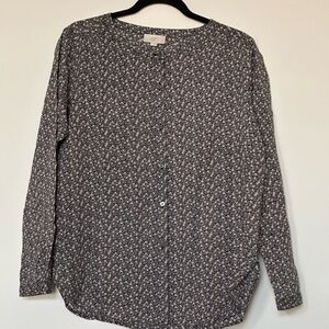 Ann Taylor LOFT Blouse Top Floral Print Long Sleeve Button Up Tunic Cotton Sz M